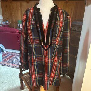 J. CREW Black Blue Red Green Yellow Stewart Tartan Plaid Tunic – L